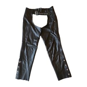 Himalaya Motor Sports Motorcycle Chaps Sz Large Black Leather Riding Bike Wear